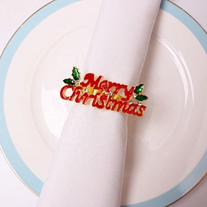 New enamel painted Xmas crafts Merry Christmas napkin ring for banquet home party kitchen dining table linen accessories