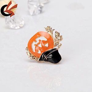 Wholesale Halloween Festival Pumpkin Face with hat Enamel Brooch Pin Crystal Ghost Brooch