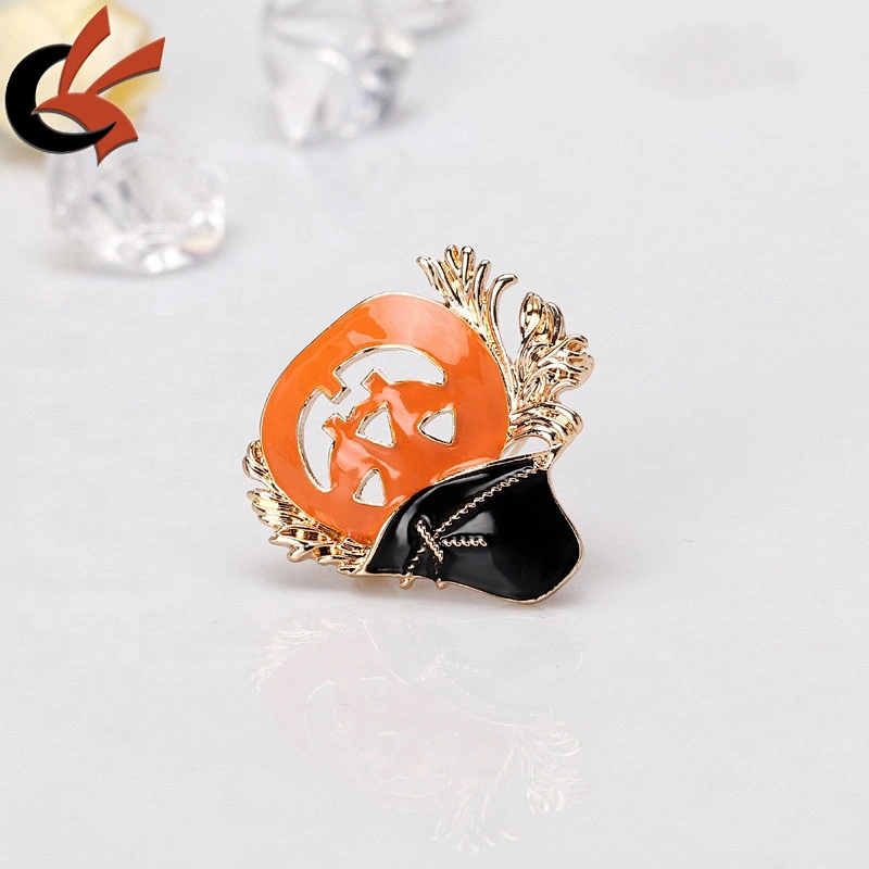 Wholesale Halloween Festival Pumpkin Face with hat Enamel Brooch Pin Crystal Ghost Brooch