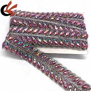 New style Pink AB crystal hot fix rhinestone tape roll iron on motif trimming
