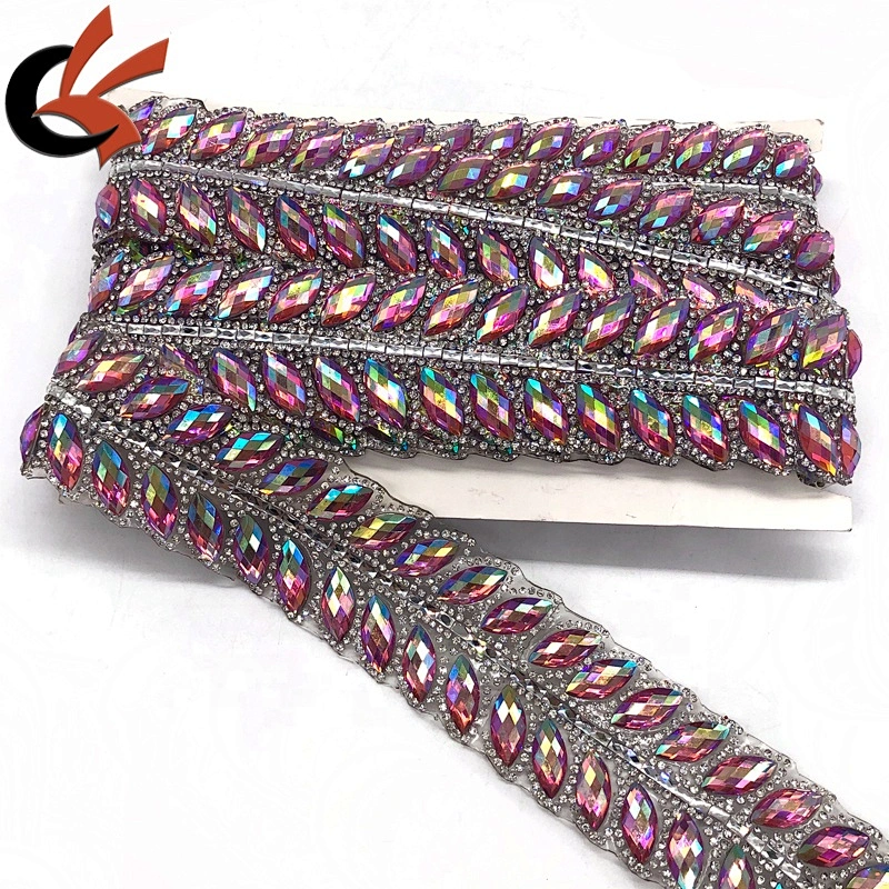 New style Pink AB crystal hot fix rhinestone tape roll iron on motif trimming