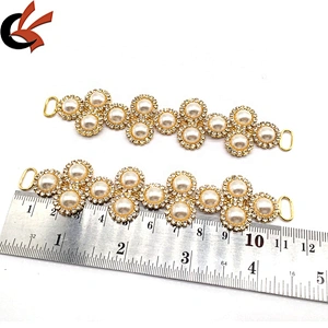 Gold Plating Pearl Women Swim Suite Top/Bottom Set Elegant Faux Pearl Rhinestone Bikini Connector