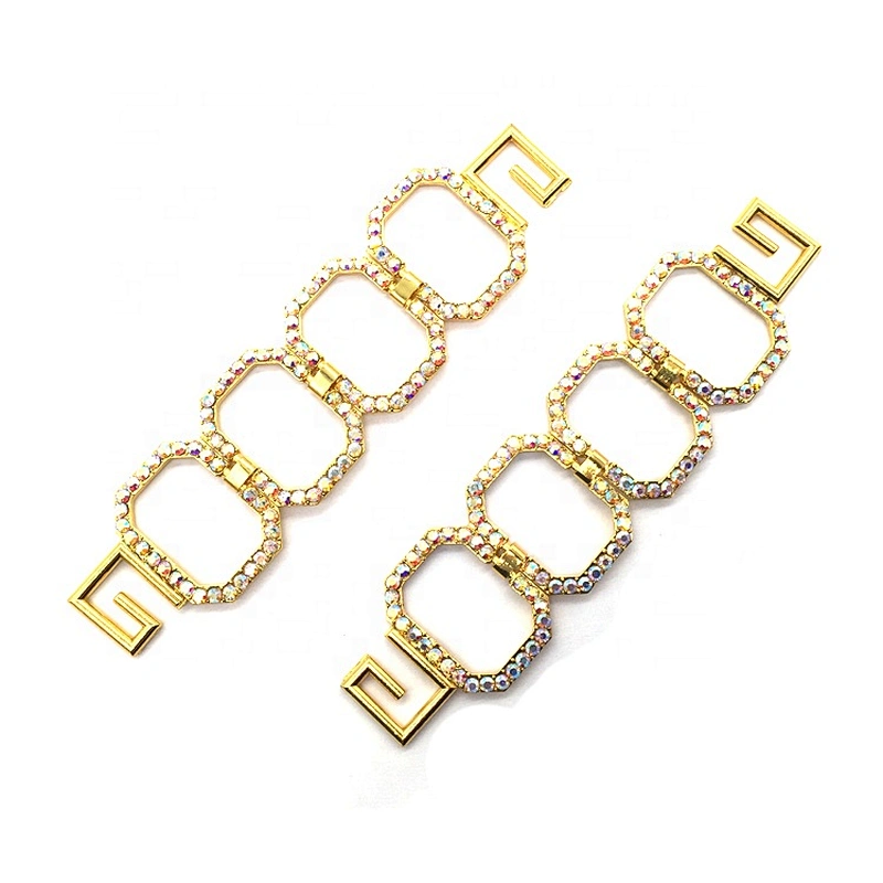 Gold Square Ring Metal Clasp Buckle Crystal Bikini Connector Sew On For Swimwear Suits