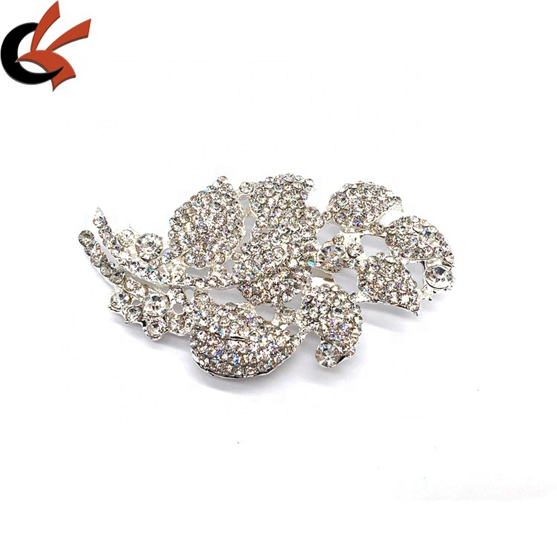 Custom Jewelry Fashion Luxury Wedding Bridal Big Crystal Maple Leaf Brooch Pin For Women