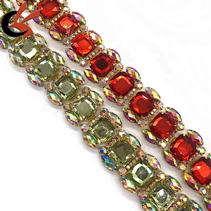 Diy applique square colorful resin rhinestone close gold claw chain trimming