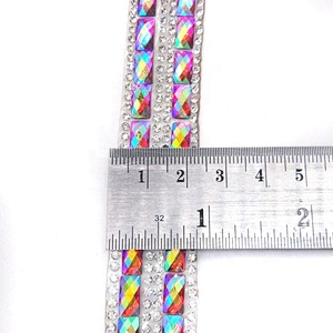 Iron On Red AB Baguette Resin Trimming appliques Carnival costume hot fix crystal