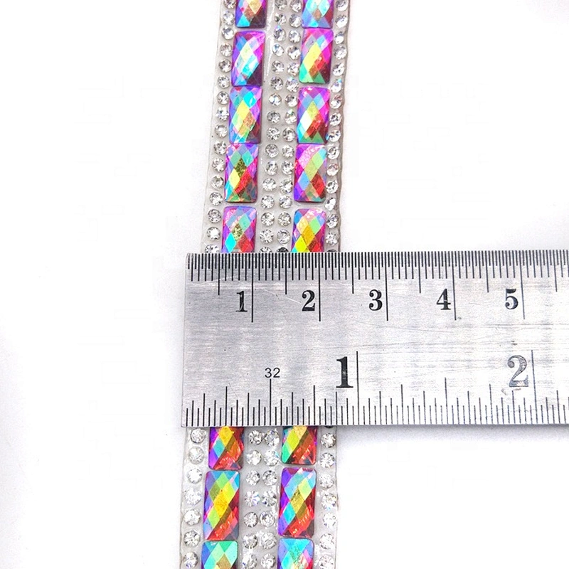 Iron On Red AB Baguette Resin Trimming appliques Carnival costume hot fix crystal