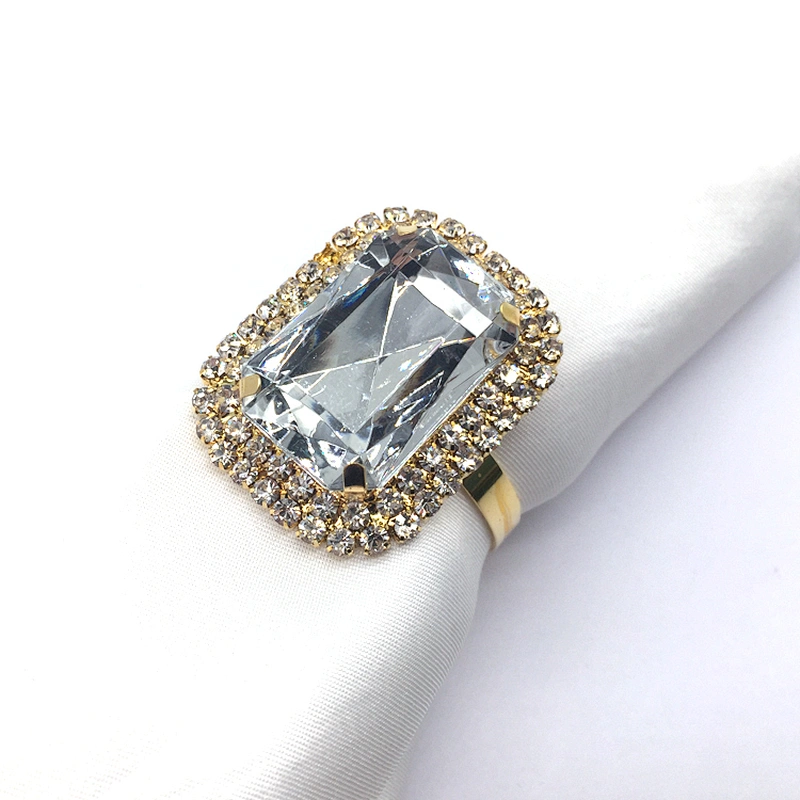 Europe style cheap bulk silver square diamond holder rhinestone napkin rings for wedding