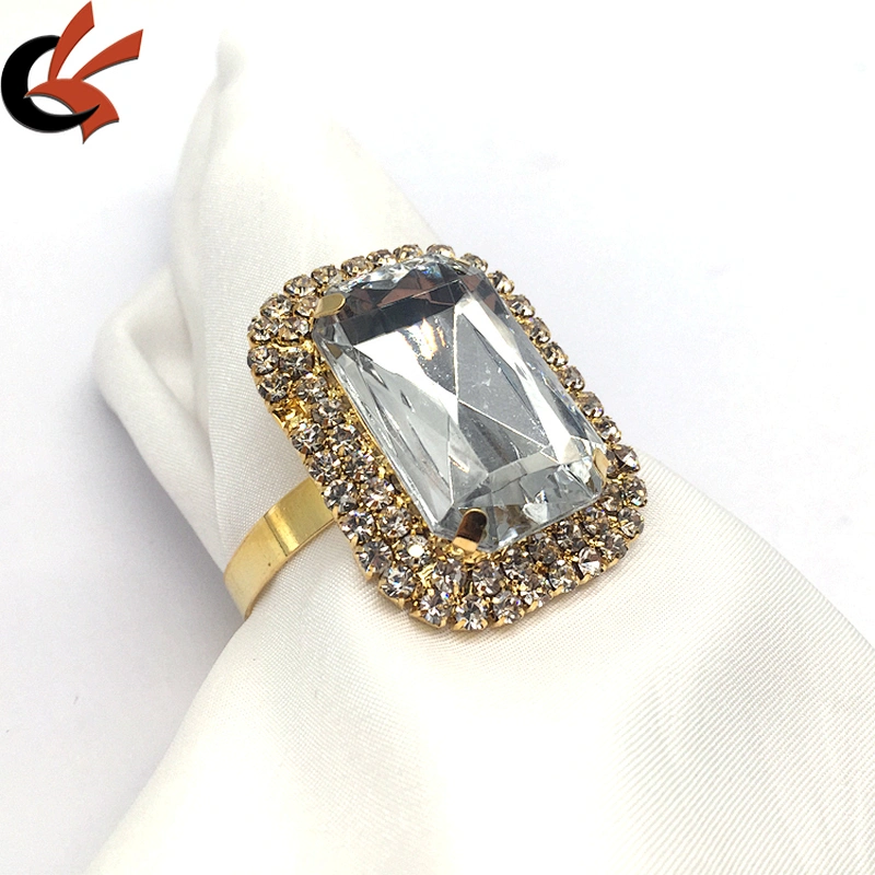 Europe style cheap bulk silver square diamond holder rhinestone napkin rings for wedding
