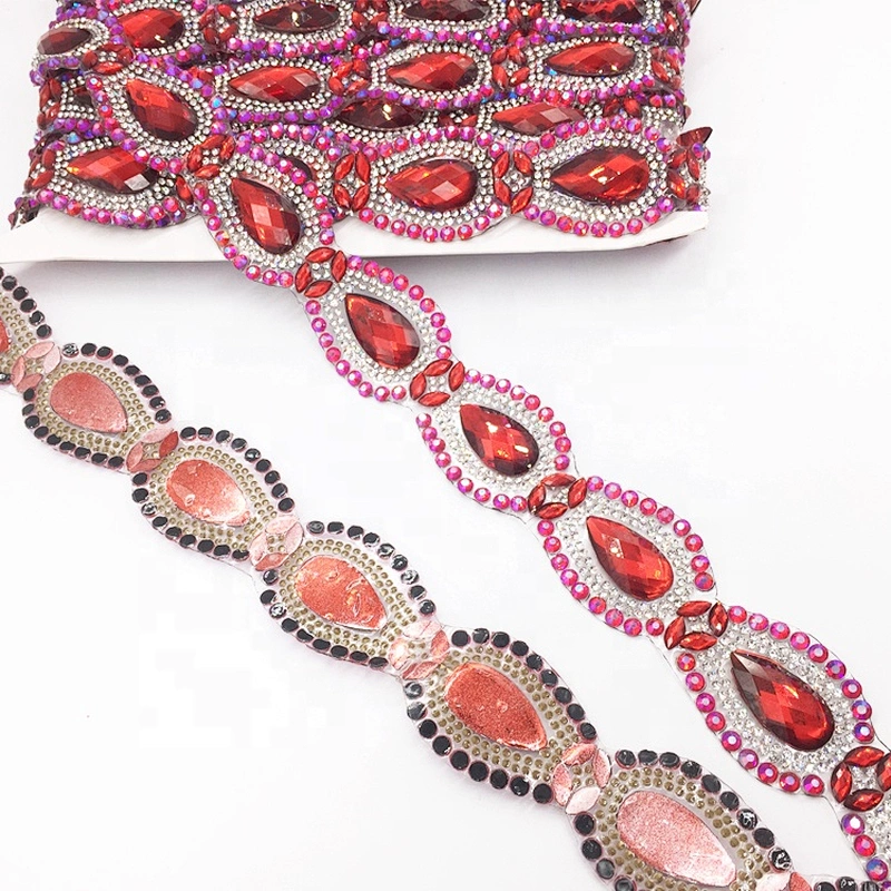 Trendy Style 2020 Newest Fashion colorful design rhinestone hot fix tape trimmings for carnival dress
