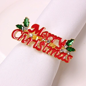 New enamel painted Xmas crafts Merry Christmas napkin ring for banquet home party kitchen dining table linen accessories