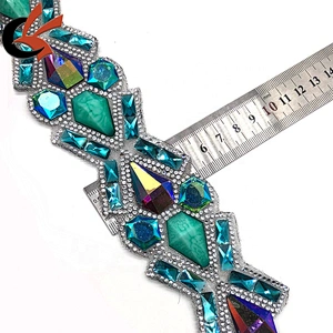Wholesale Hot Fix Rhinestones Trimming Turquoise Resin Hotfix Crystal Banding Applique for Dress