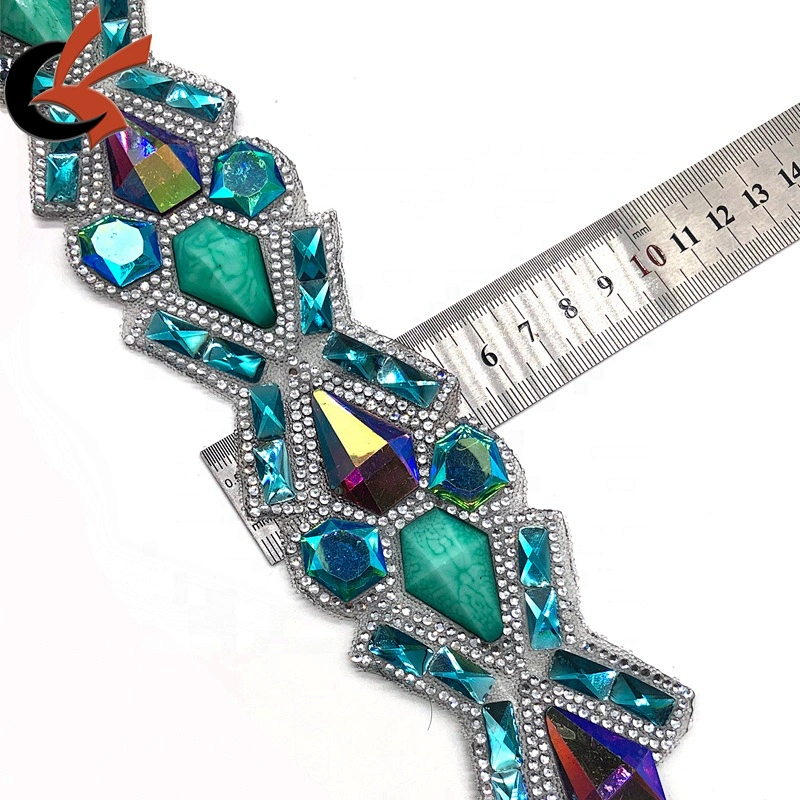 Wholesale Hot Fix Rhinestones Trimming Turquoise Resin Hotfix Crystal Banding Applique for Dress