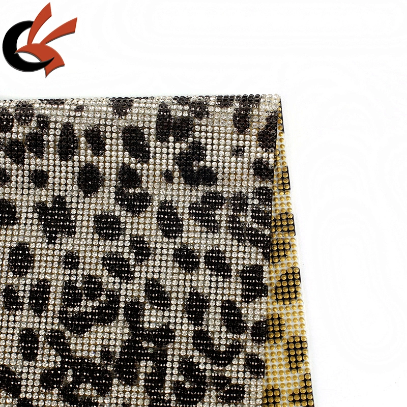 Fashion leopard print black and clear full crystals Heat transfer iron on rhinestone mesh sheet