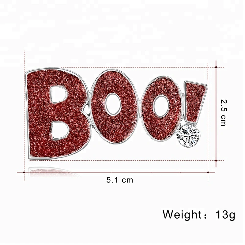 Black,Red,White  BOO! Glitter Enamel Halloween Brooch Pin