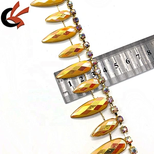 Factory dance dress decoration yellow AB drops rhinestone trimming