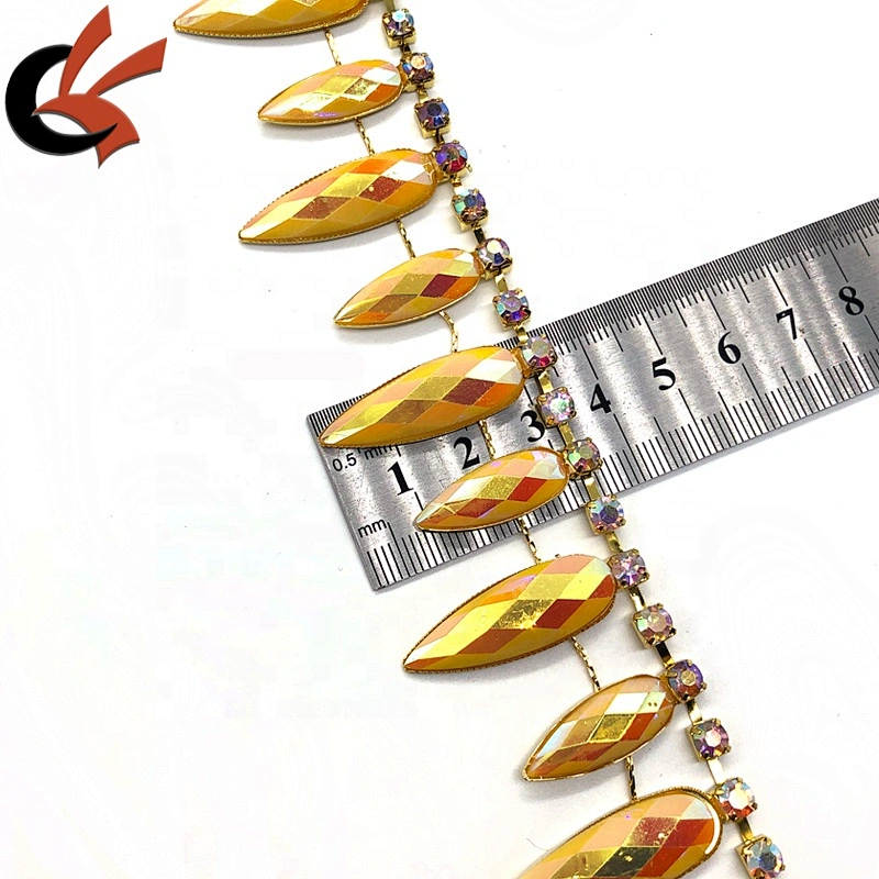Factory dance dress decoration yellow AB drops rhinestone trimming