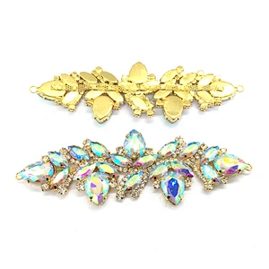 wholesale fashion handmade rhinestone sew on buckle applique for wedding dress decorative clothing patches