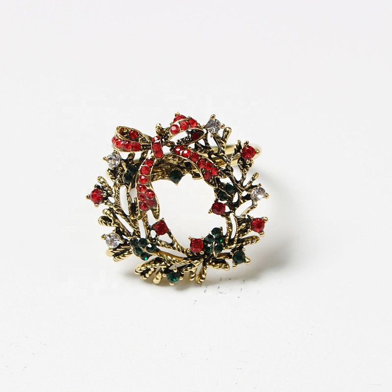 Factory wholesale bulk cheap price Christmas dinner decoration Xmas jeweled wreath napkin ring