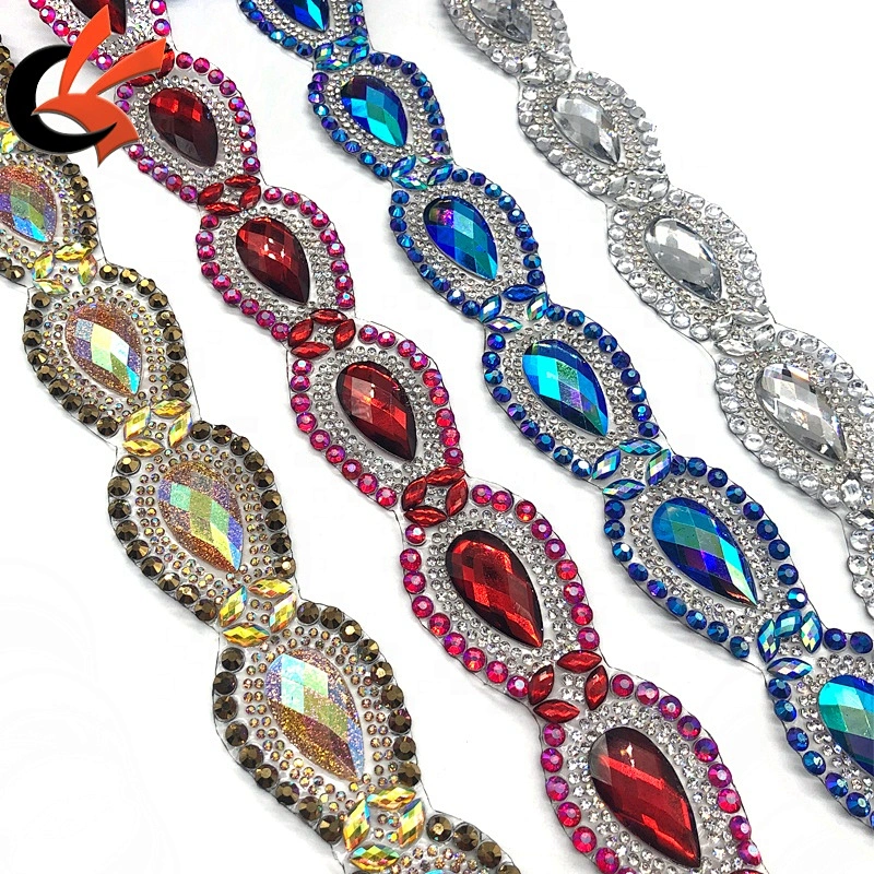 Various colors to choose teardrop shape hot fix fancy rhinestone trimming