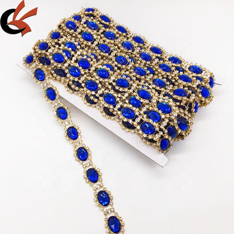 Various colors in stock long crystal bluk rhinestone beads trims colored rhinestone trimming edging chain