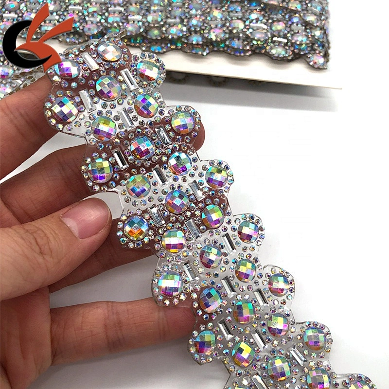 wedding dress belt decoration AB crystal colors iron on hot fix trimming appliques