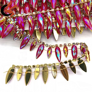 New fashion sparkling hot pink AB resin rhinestone trim for garment