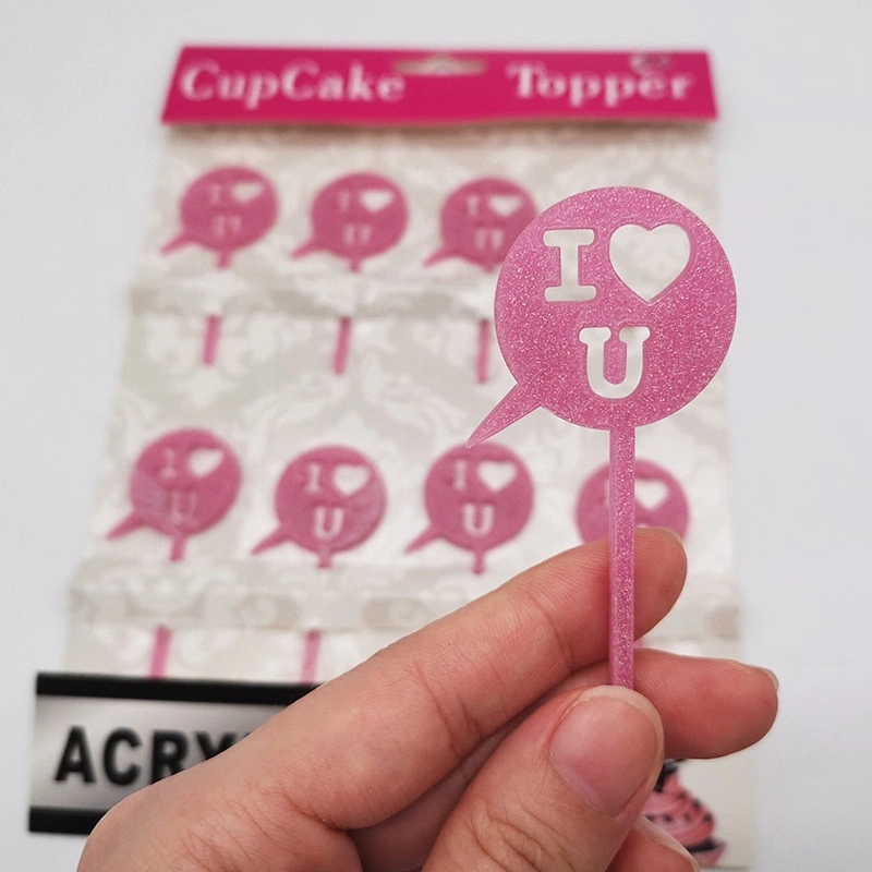 Cupcake Pick Glitter min I love you  Acrylic Cake Topper
