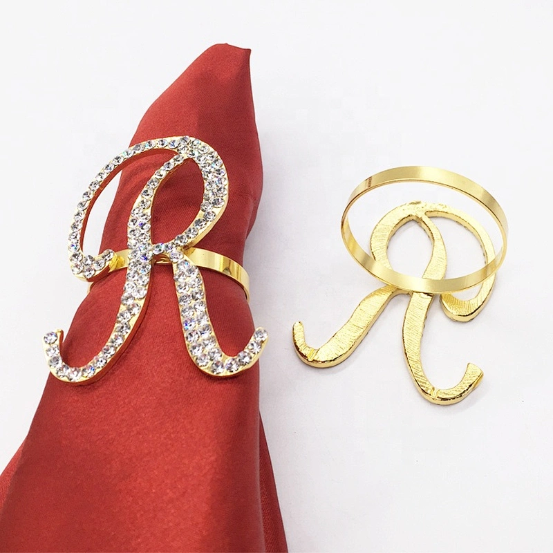 Custom Name Wholesale Wedding Rhinestone Czech Diamond Initial Alphabet Gold Napkin Ring