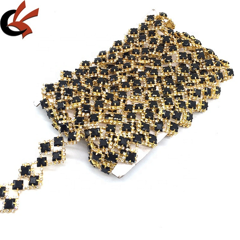 Trim rhinestone garment decorative wholesale square rhinestone net trims black beaded trimming