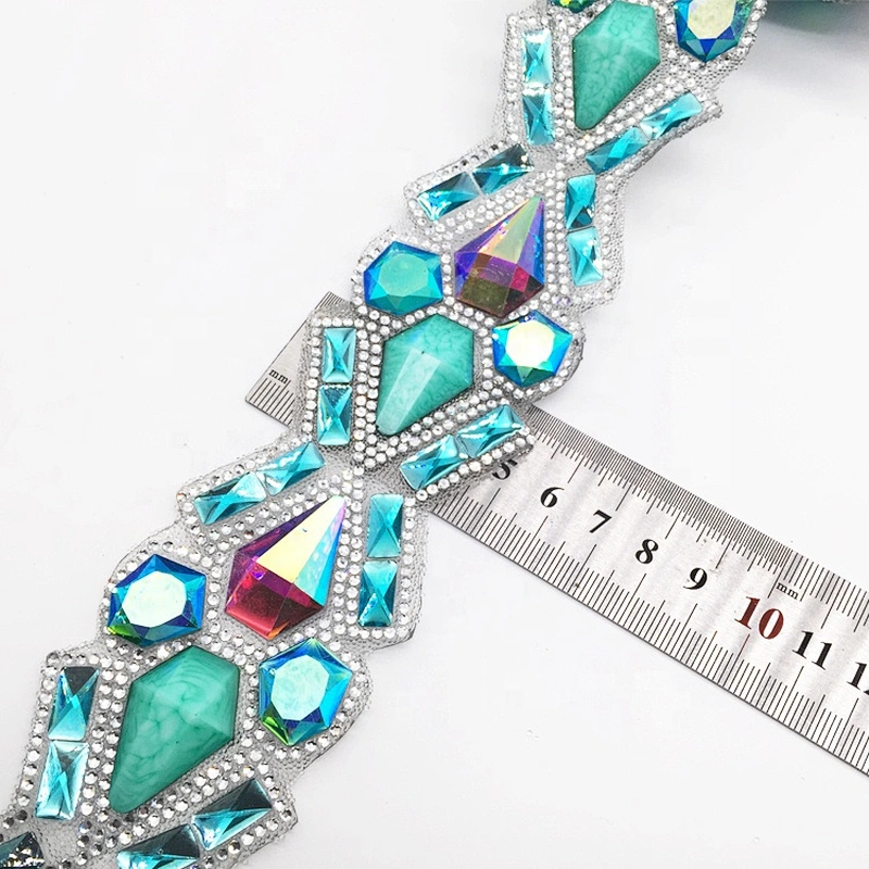 NEW iron on garment rhinestone applique trim hotfix resin beads chain trims for decoration