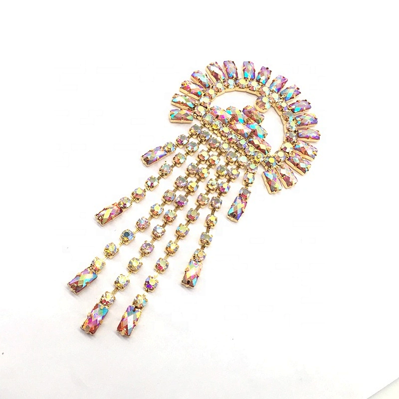 Wholesale multi crystal headband full colored sequin rhinestone buckle women garment accessory rhinestone tassel applique