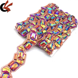 2021 hot sales garment accessories red ab resin rhinestone banding trims for decoration