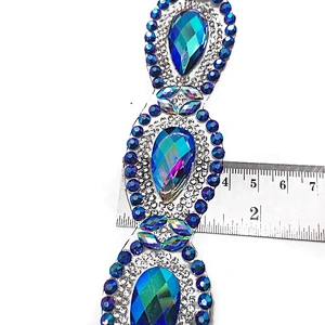 Hot Fix Blue AB Resin Rhinestone Trim Carnival Dress Custom Rhinestone Trimming
