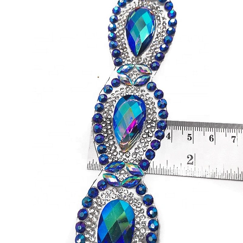 Hot Fix Blue AB Resin Rhinestone Trim Carnival Dress Custom Rhinestone Trimming