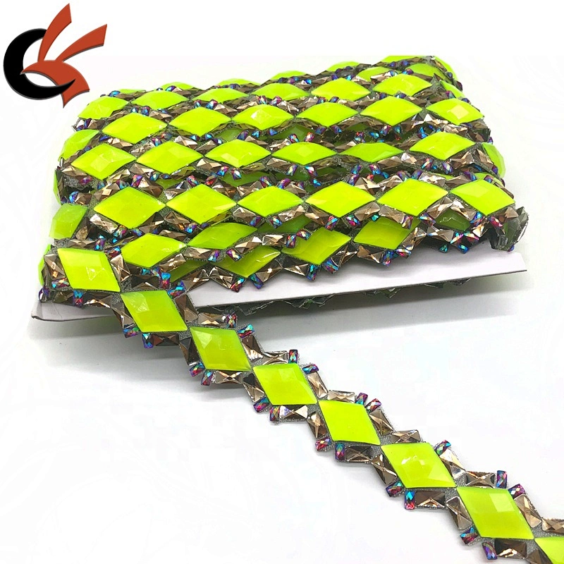 Fluorescent green hot fix rhinestone trimming iron on crystal tape