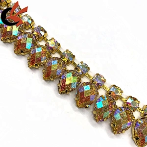 Fashion design shining dress decoration yellow glitter rhinestone chain trimming