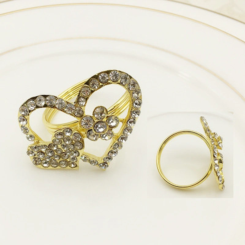 Hotel Dinnerware  heart style Napkin Rings Crystal Rhinestone Napkin Rings Gold Napkin Rings Wedding