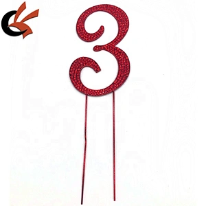 Birthday Cake topper shining red base light siam crystal rhinestone cake pin topper