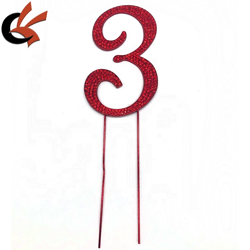 Birthday Cake topper shining red base light siam crystal rhinestone cake pin topper