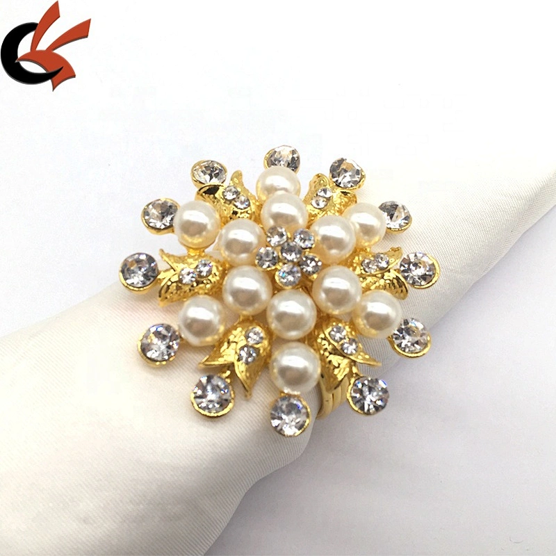 Gold alloy metal charm jewelry accessories rhinestone cheap wholesale pearl napkin ring