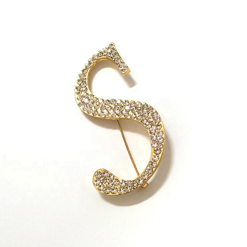 Custom Fashion 24 Gold Alphabet Rhinestone Unisex The Capital Initial Name Letter Brooch For Wedding
