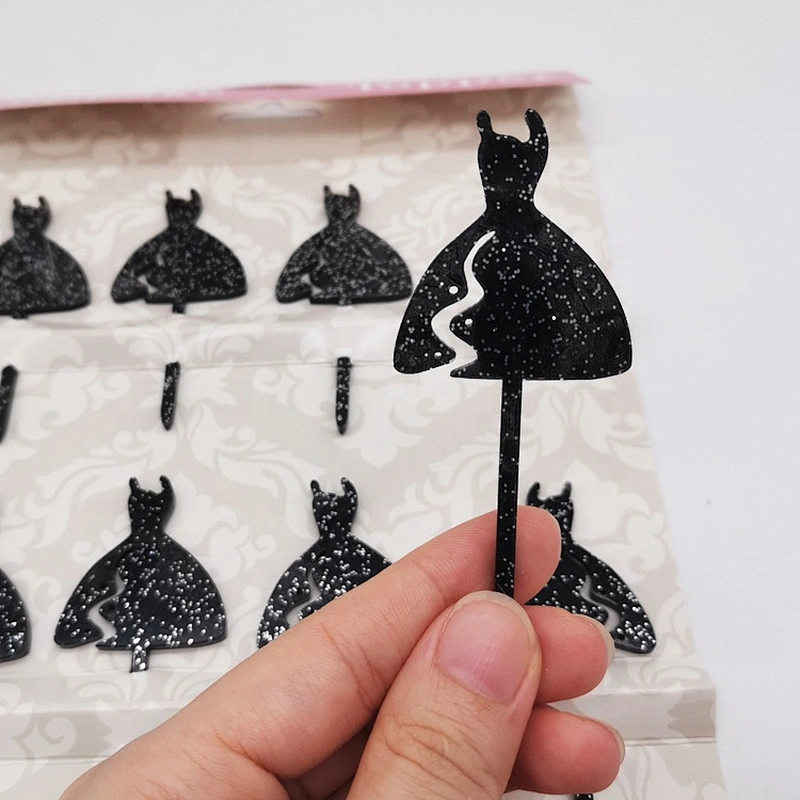 Cupcake Pick Black Glitter min Little Black Dress Acrylic Cake Topper