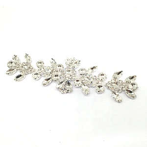 Custom Crystal Clear Sew On Chain Rhinestone Applique Patches Trims Sash Design For Wedding Dress