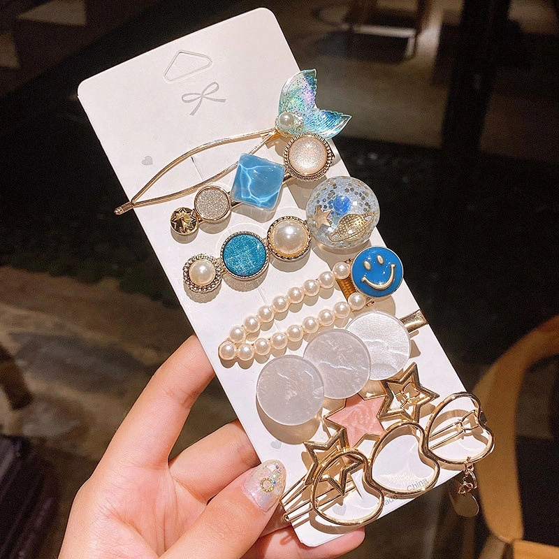 Hot Style Ins Rhinestone Pearl Hair Decoration Clips Hair Clips for Girls Alloy Hair Clip Set