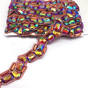 Hot fix Red AB rhinestone trim for garment
