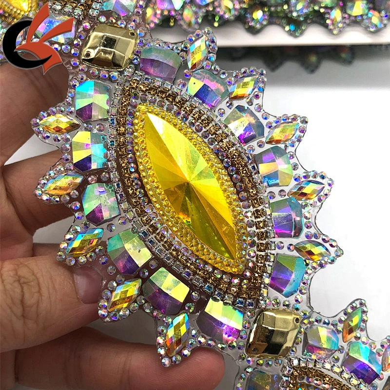 Customization factory wholesale Yellow AB rhinestone hot fix motif apparel trimming