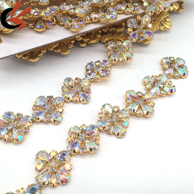 New hot luxury jewelry custom fashion women lace rhinestone acrylic ab crystal trim for clothing