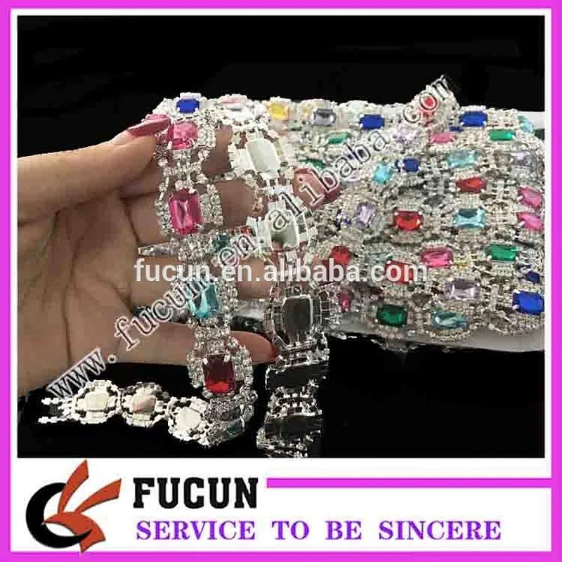 Top quality shinning Colorful beaded rhinestone bridal trimmings chain