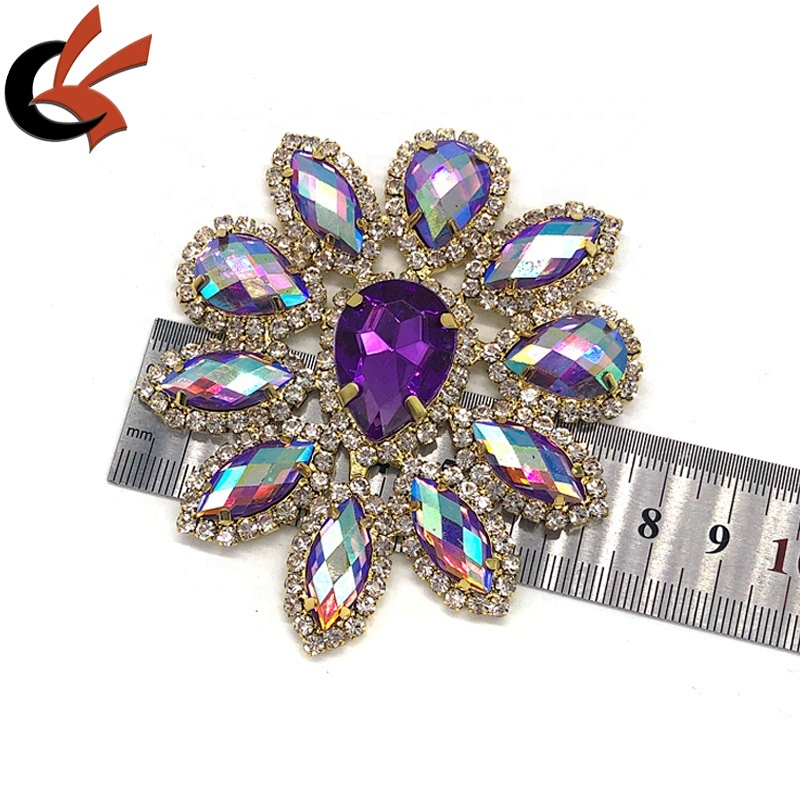 Diamante Rhinestones Gold Metal Motif Crystal Patch for Bridal Dress Embellishments